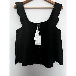 NEW J. Crew Pleated Detail Tank Top Sz L Black Sleeveless Babydoll Crop